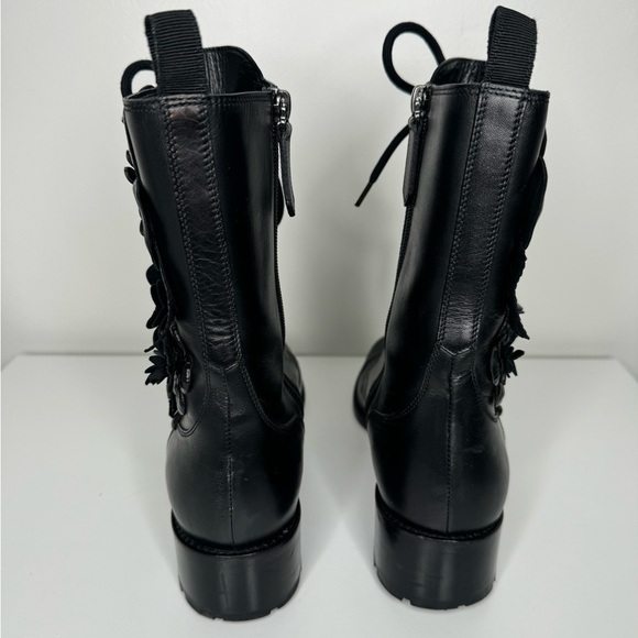 Valentino Garavani Leather Floral Print Combat Boots - A Perfect Fusion of Style - Picture 3 of 8